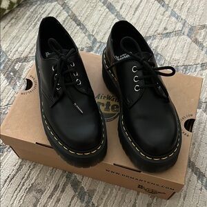 Dr. Martens • 1461 quad black polished smooth leather platform shoes